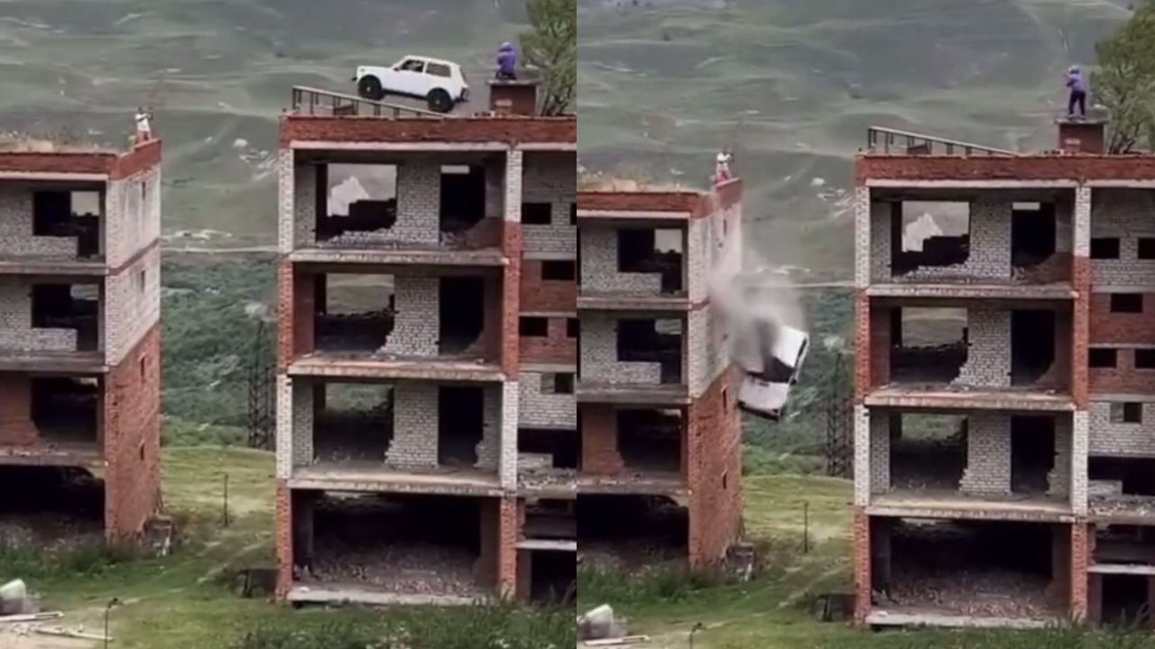 Hombre cae con vehículo desde lo alto de un edificio tras intentar ...