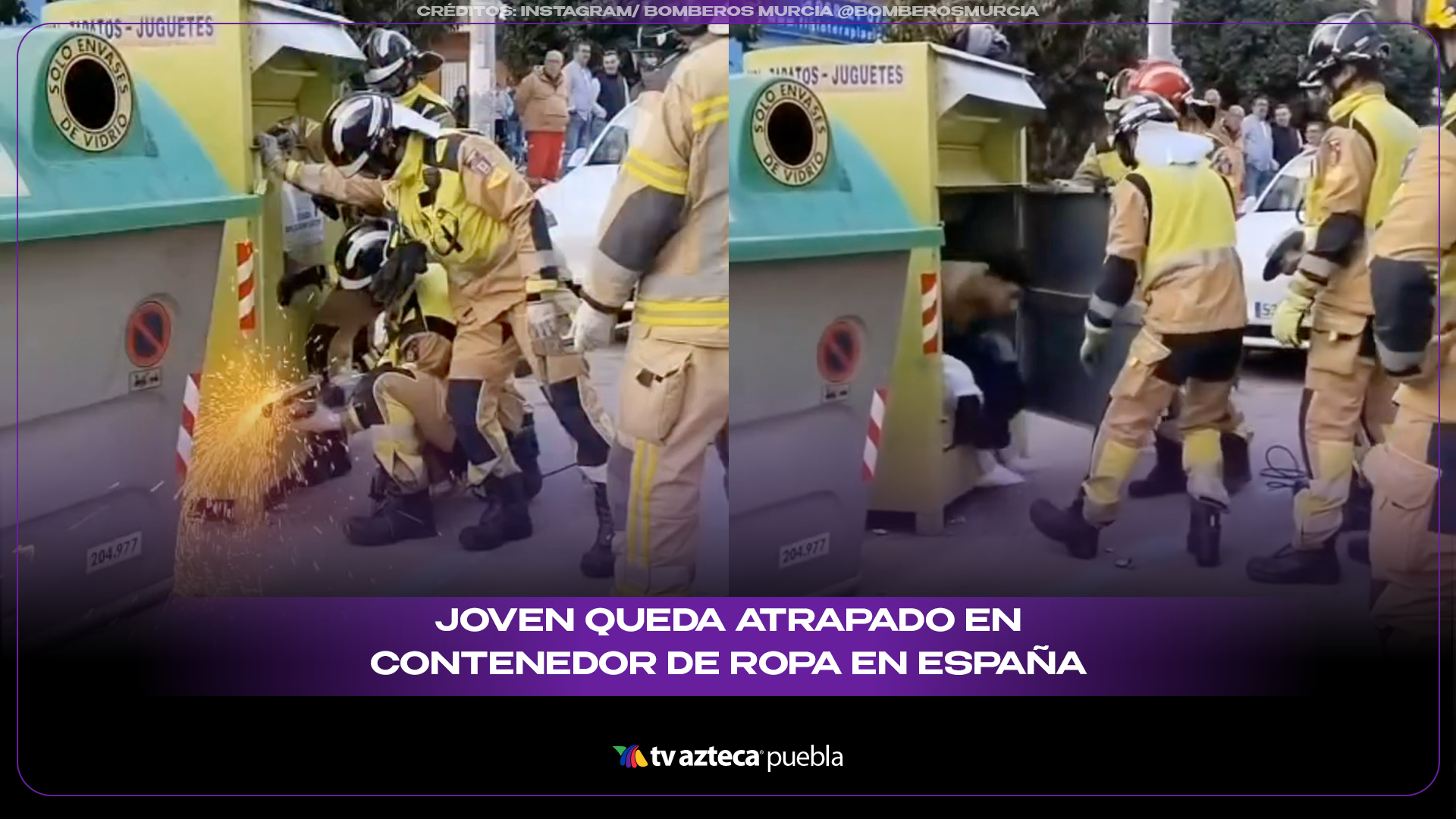 Joven queda atrapado en contenedor de ropa y bomberos tienen que rescatarlo