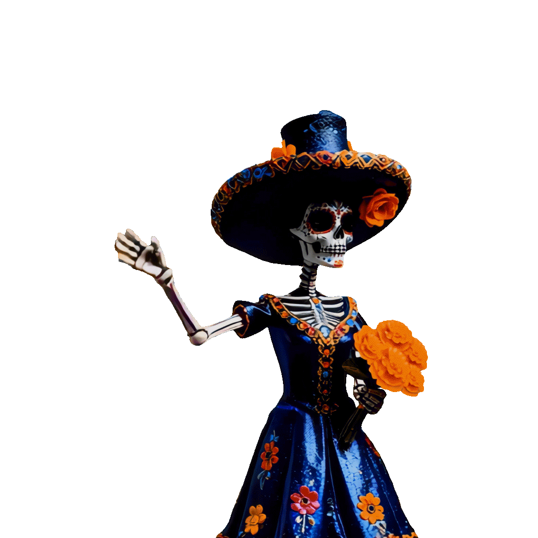 Catrina con flores de cempasúchil