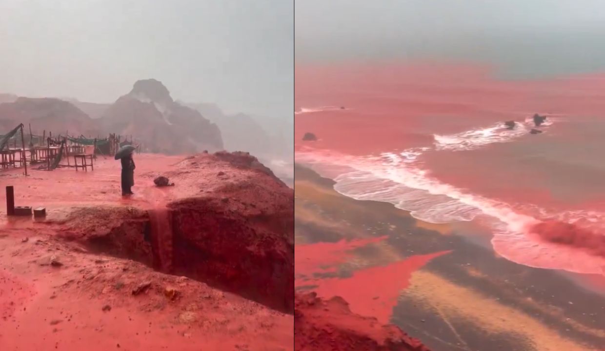 VIDEO: ¿El fin se acerca? Lluvias pintan de rojo el agua de un mar