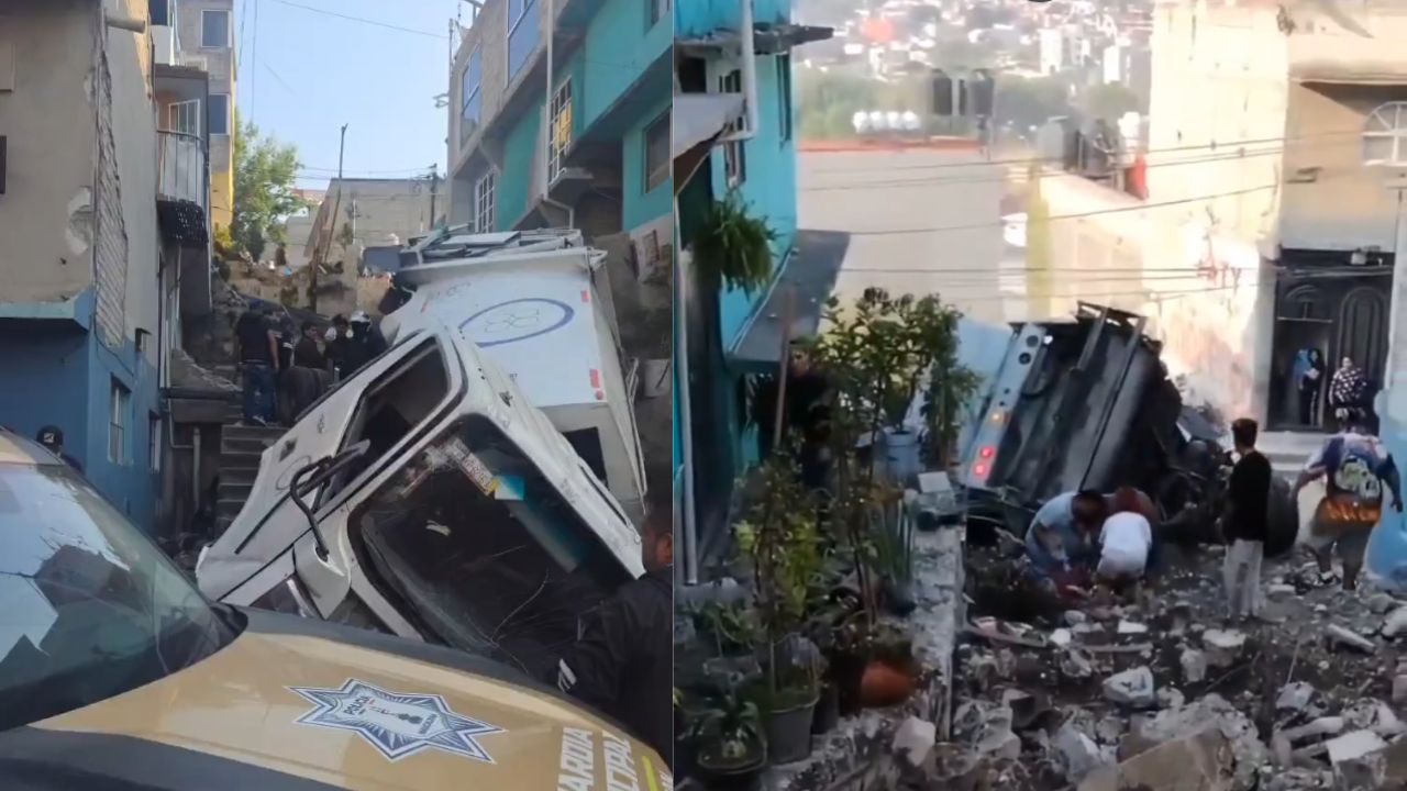 Edomex: Camión sin frenos vuelca en Naucalpan y se impacta contra vivienda