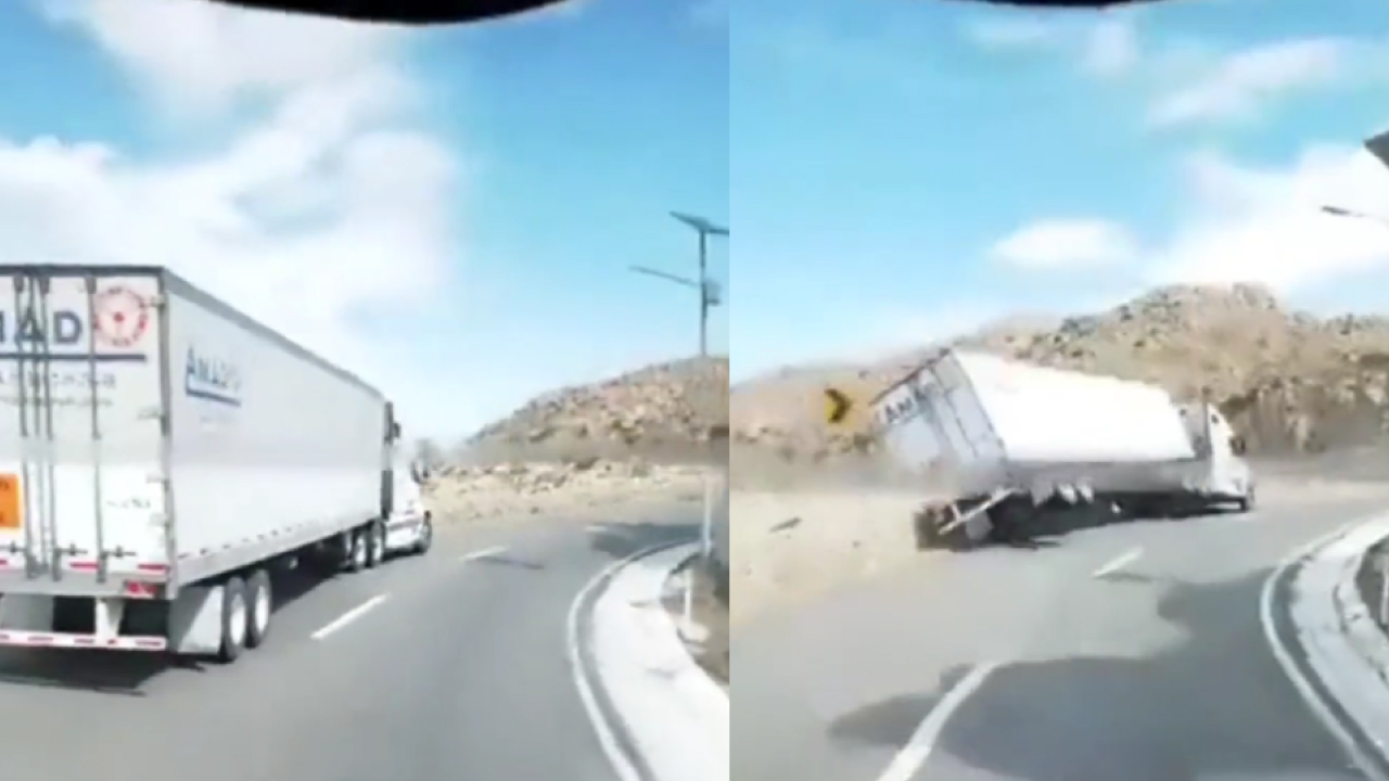 Conductor de un tráiler pierde el control y vuelca en La Rumorosa