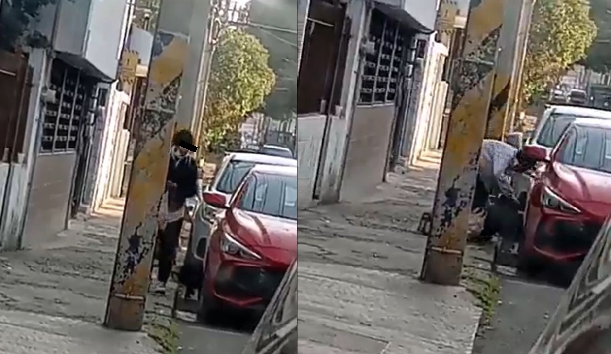 VIDEO: ¡Lo agarran con las manos en la masa! Captan momento de robo de autopartes en la 11 Oriente