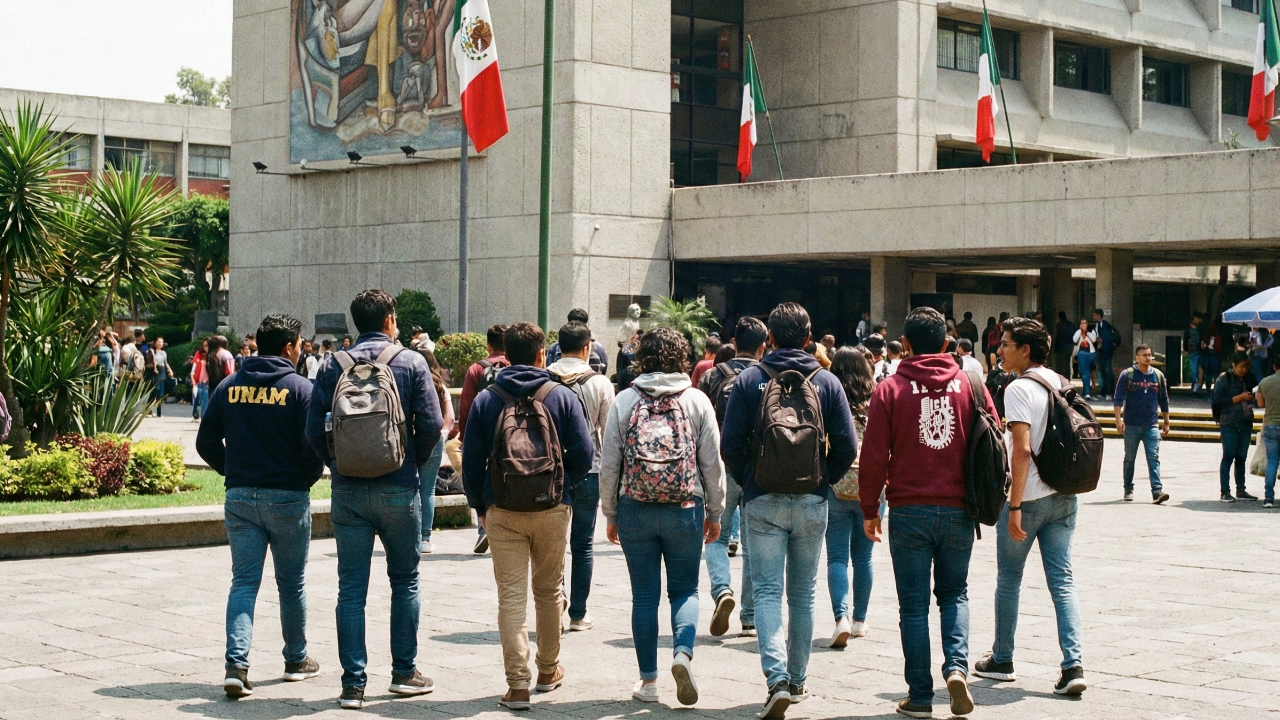Estudiantes universitarios en un campus en México