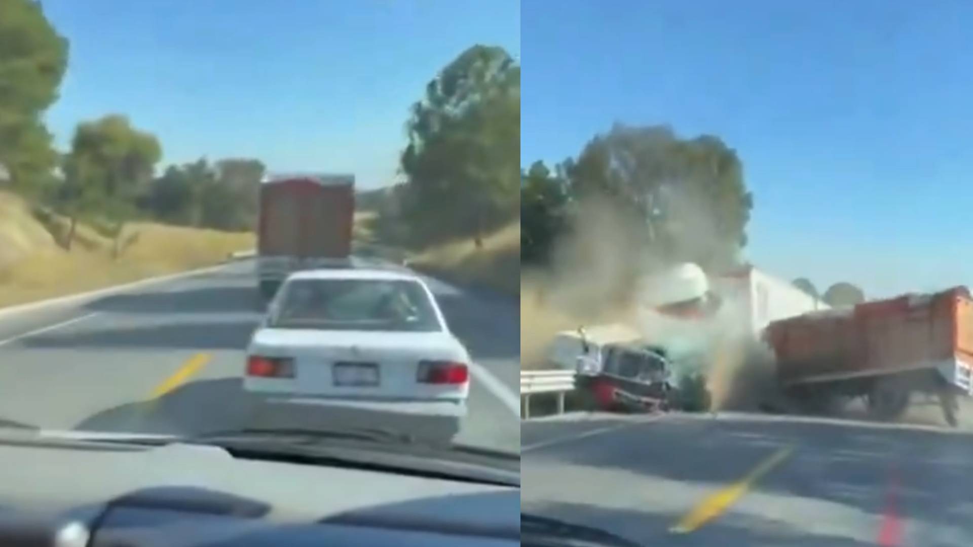 Captan momento del accidente entre camión de carga y tráiler en la ...