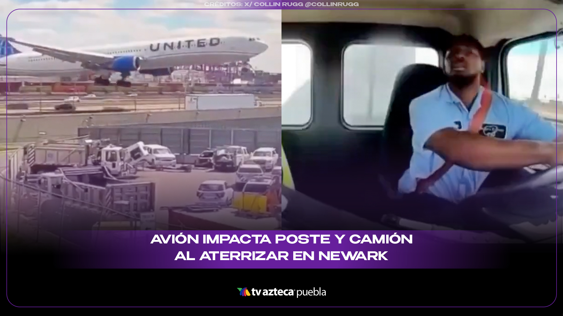 Avión impacta poste y camión al aterrizar en Newark y el momento queda grabado