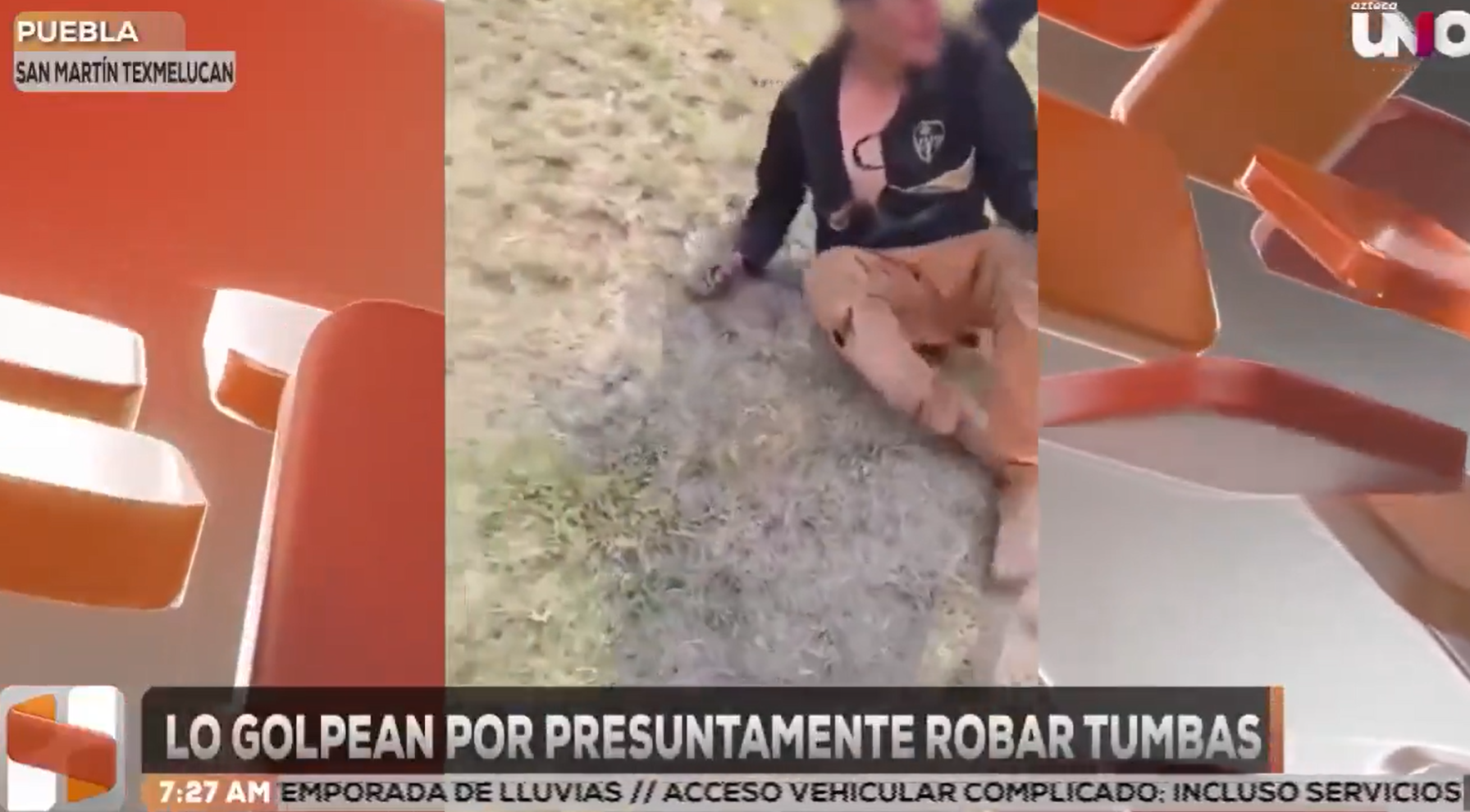 Vecinos de San Martín Texmelucan GOLPEAR0N a un sujeto por presuntamente R0BAR tumbas