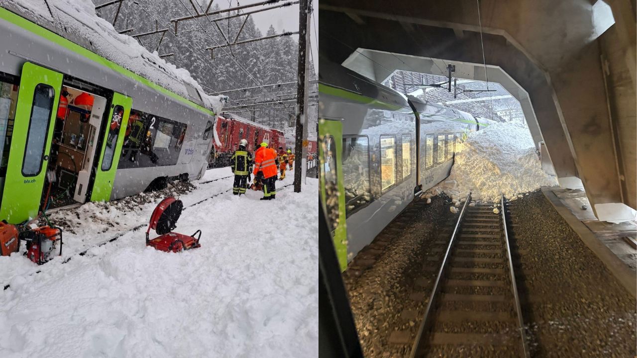 Descarrilamiento tren en Suiza por avalancha de nieve