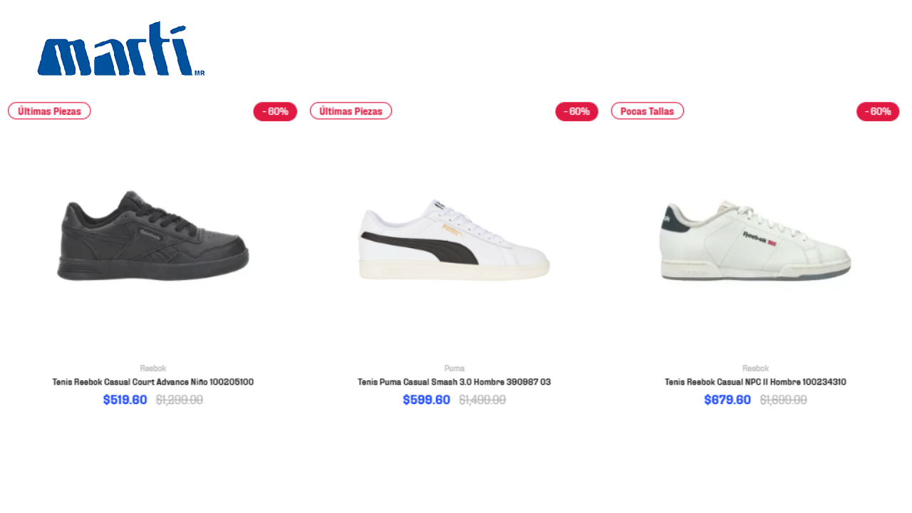 Martí remata tenis de las marcas más importantes con descuentos que llegan al 60%