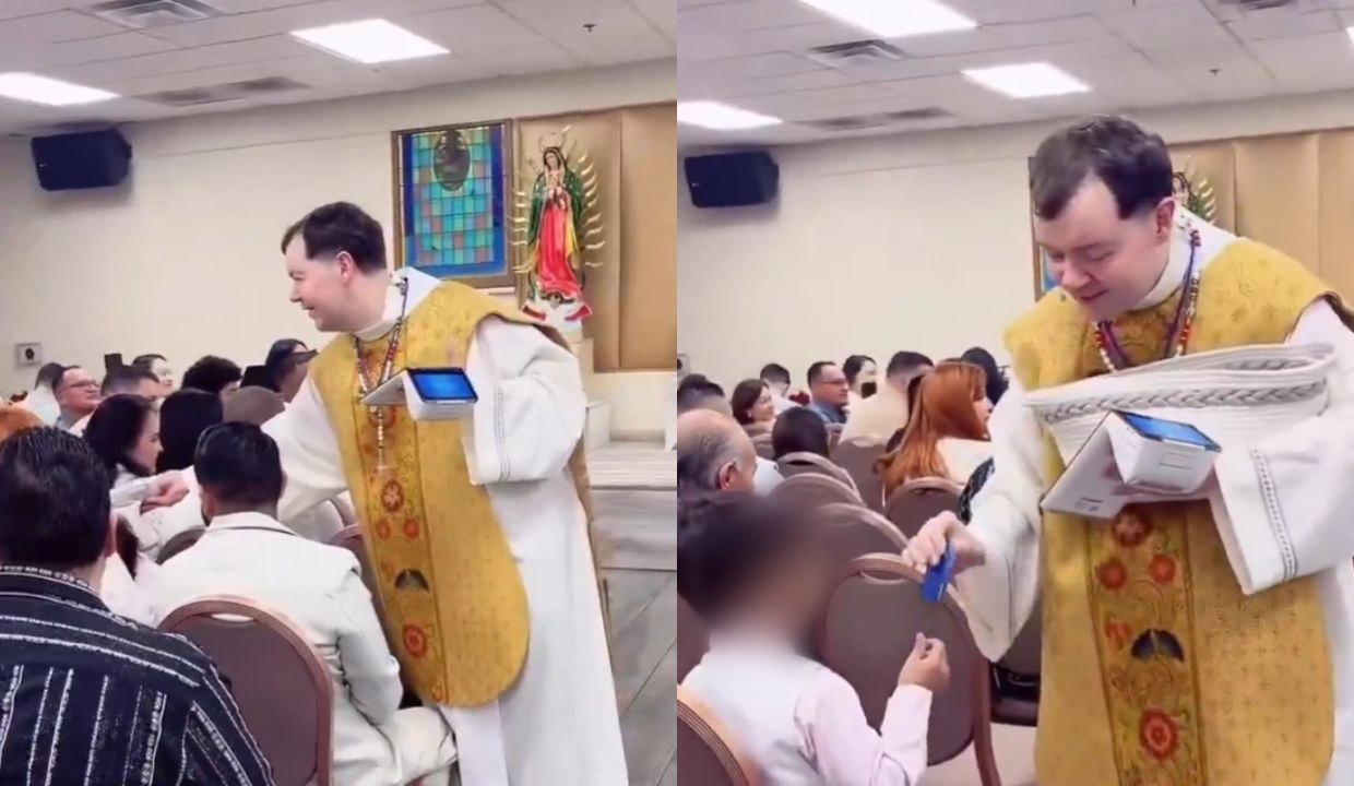 VIDEO: ¿Cashback celestial? Sacerdote desata polémica por pedir limosna con todo y ¡terminal bancaria!