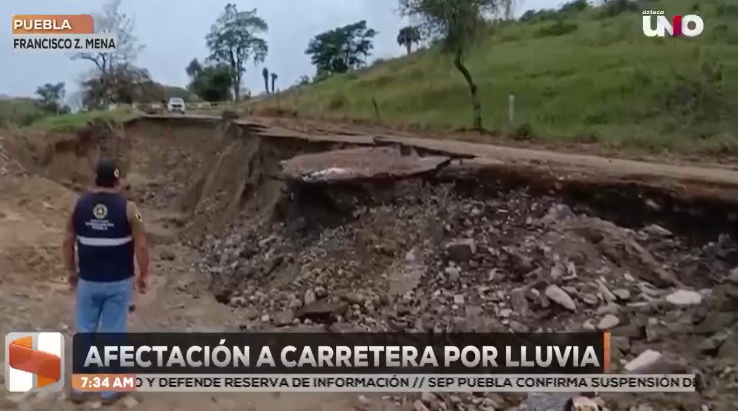 Así se vio la afectación a una carretera de Puebla por lluvia