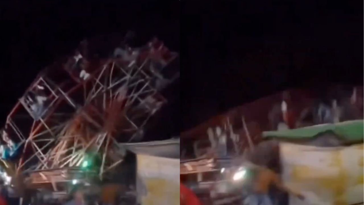 VIDEO FUERTE: Rueda de la fortuna COLAPSA con 80 pasajeros en India; así se vio el momento