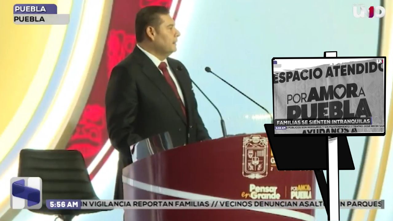 Vecinos EXHIBEN la ironía de las lonas de Alejandro Armenta en Puebla, sus mensajes dicen: “Gobierno protege la zona”… pero la mentira es palpable. Parques abandonados, deteriorados y que se han vuelto zona de delitos