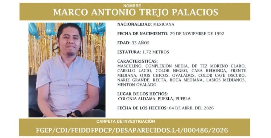 Reportan como desaparecido a Marco Antonio Trejo Palacios en Puebla; esto se sabe