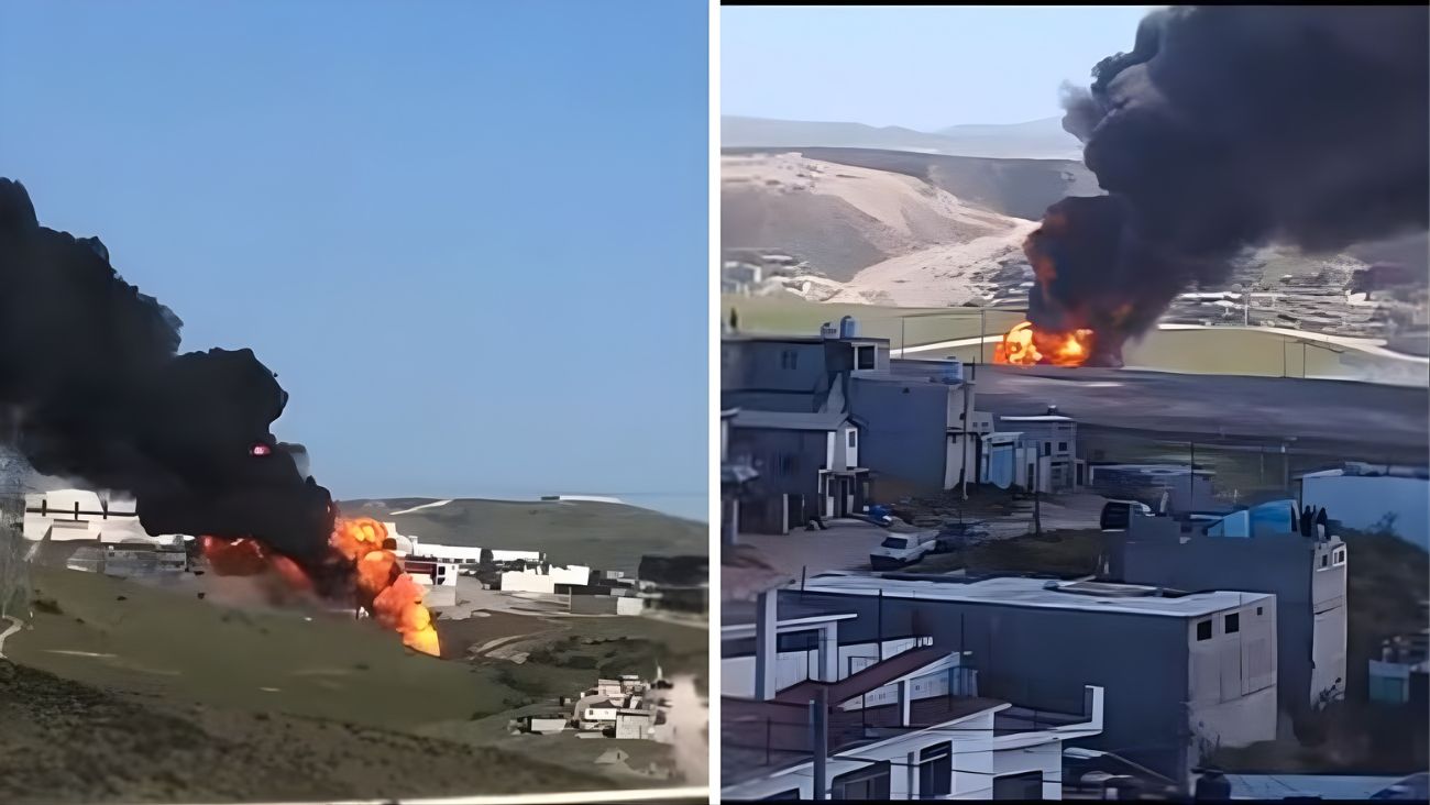 Fuerte incendio en ducto de PEMEX en Rosarito, Baja California