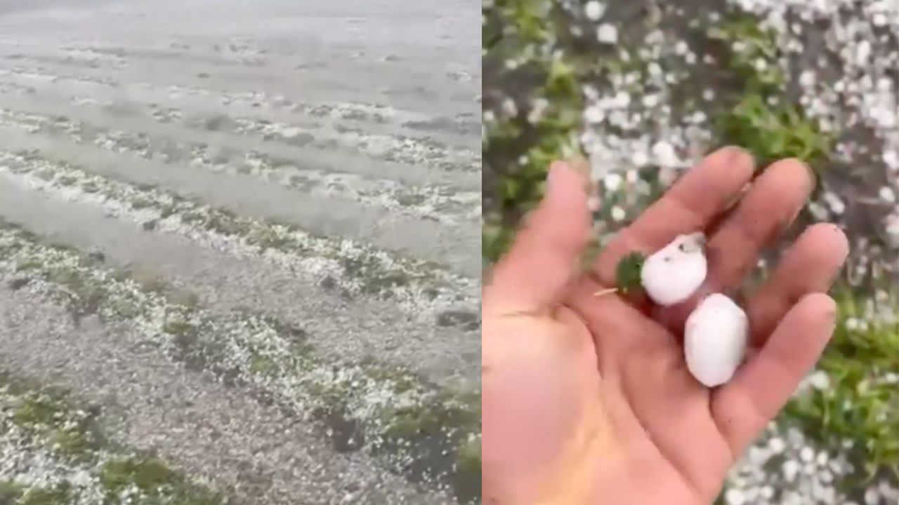 VIDEO: Fuerte granizada cubre de blanco varios municipios de Puebla y deja daños hoy sábado