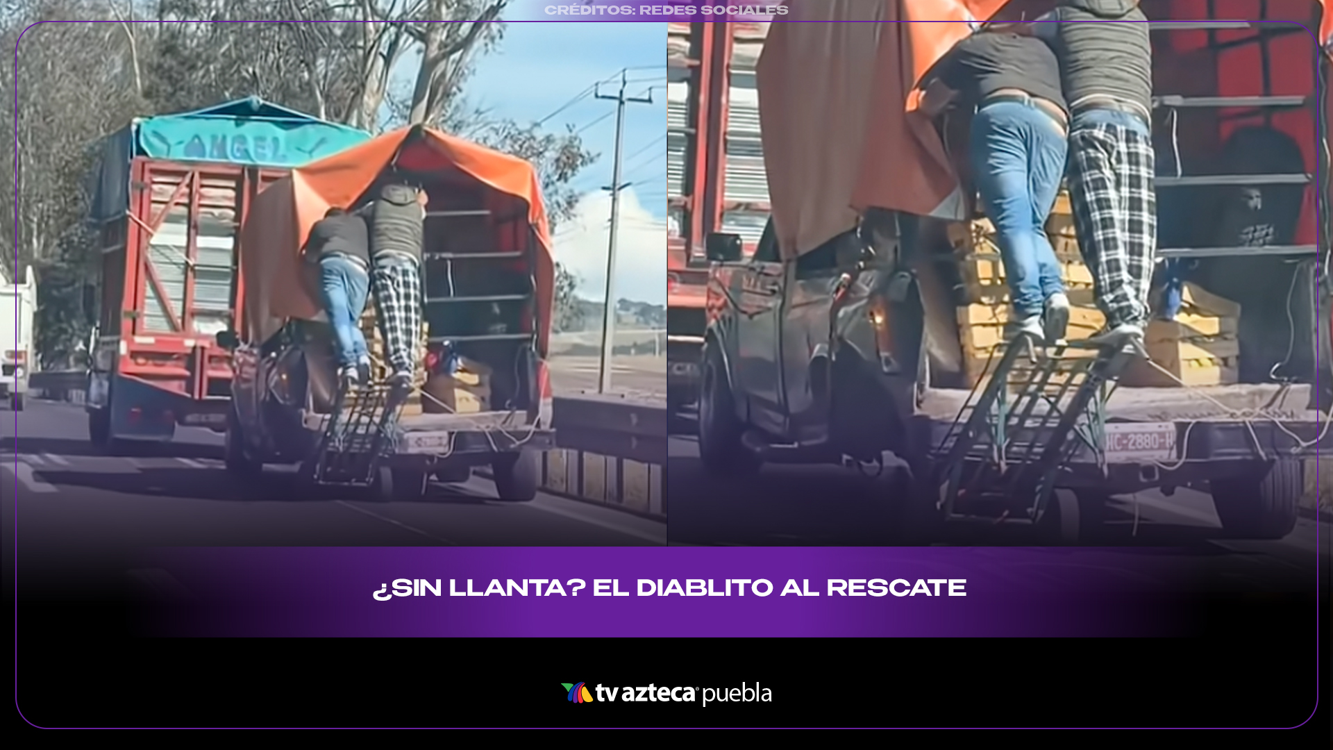 Camioneta circula sin llanta usando un diablito y se vuelve viral