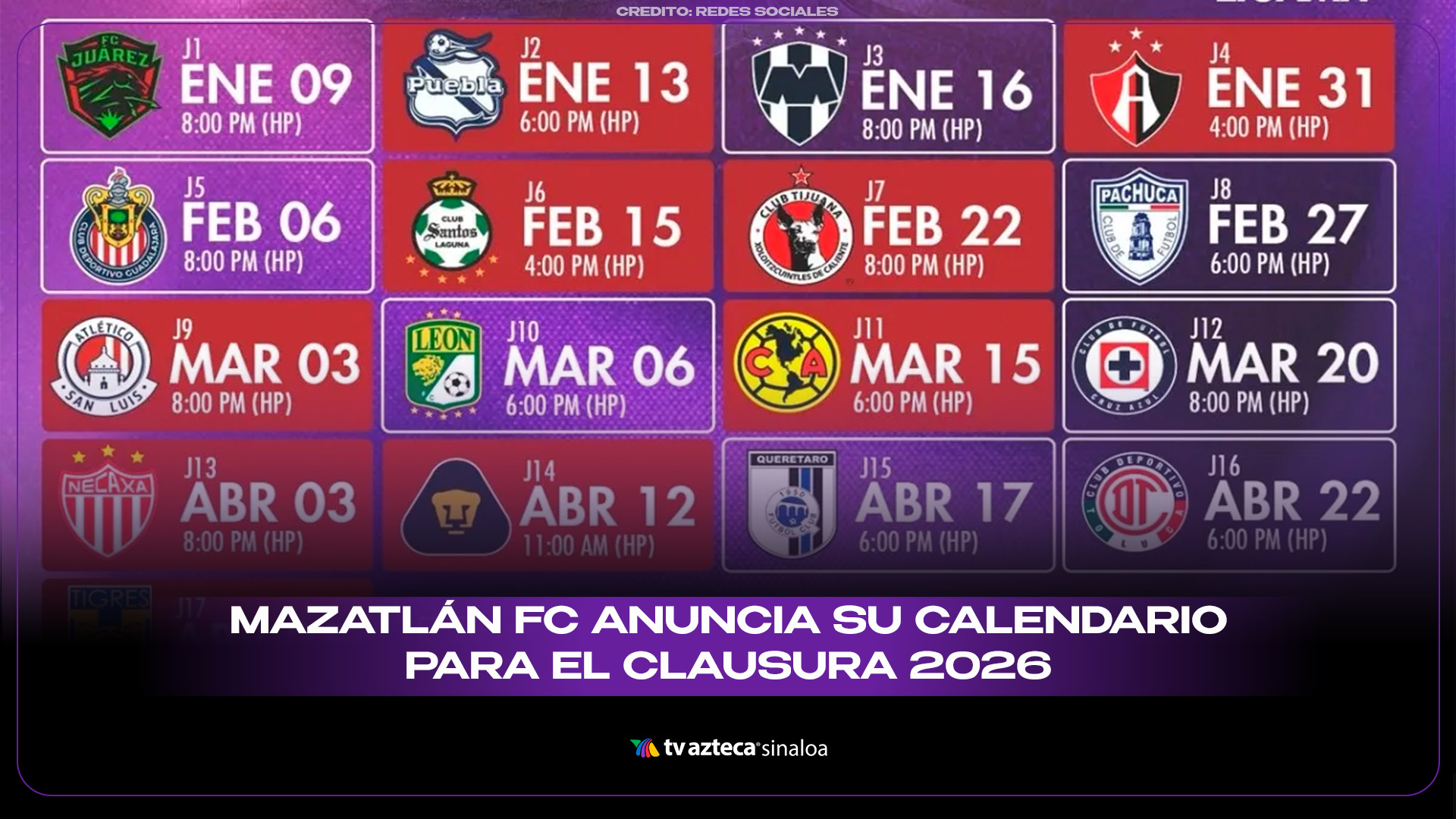 Mazatlán FC revela calendario para el Clausura 2026 de la Liga MX (VIDEO)