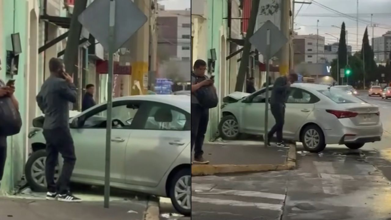 VIDEO: Se voló el semáforo y chocó en la 37 Norte en Puebla hoy; conductor huyó