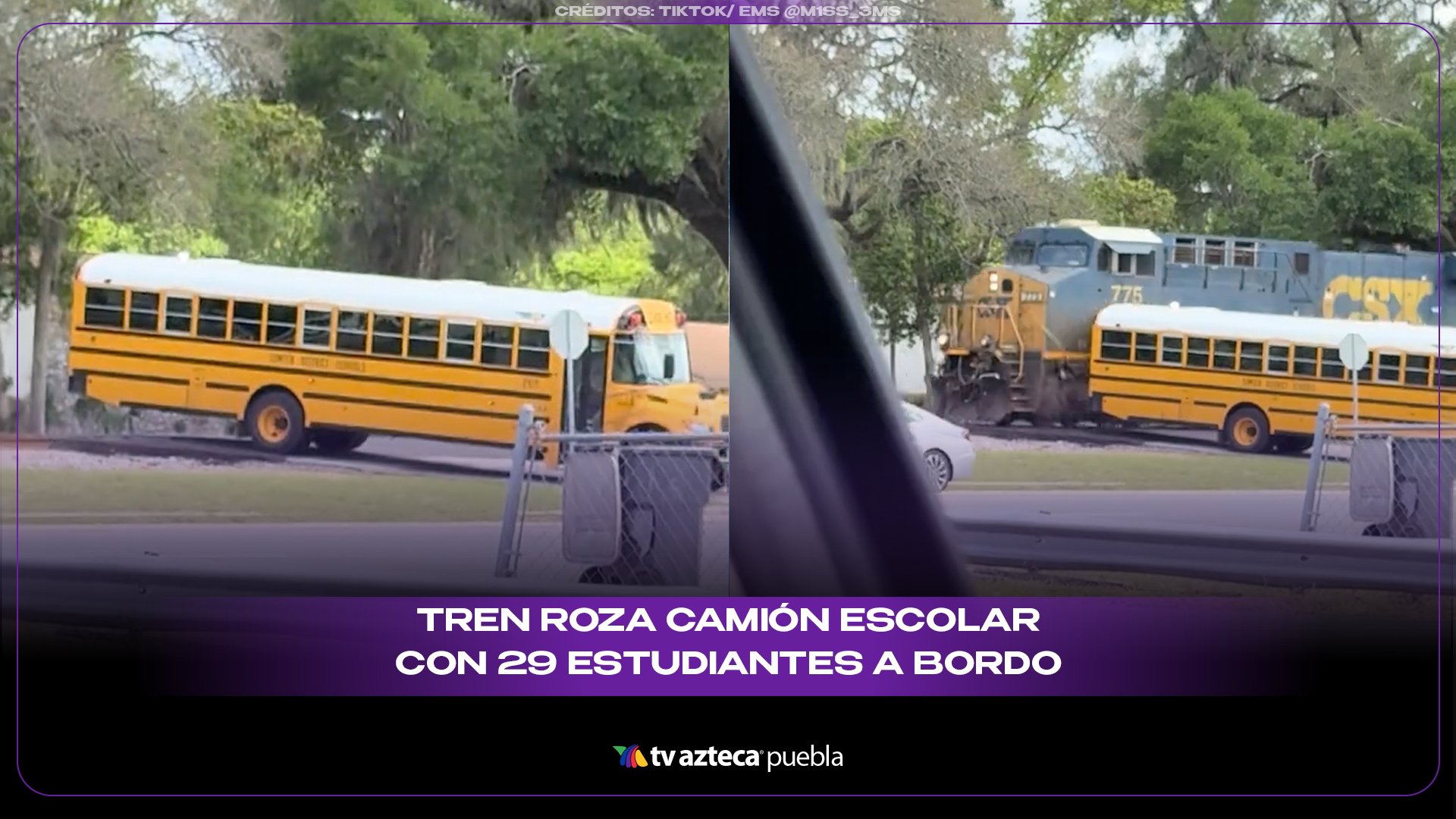 Tren roza camión escolar con 29 estudiantes a bordo; conductora es detenida