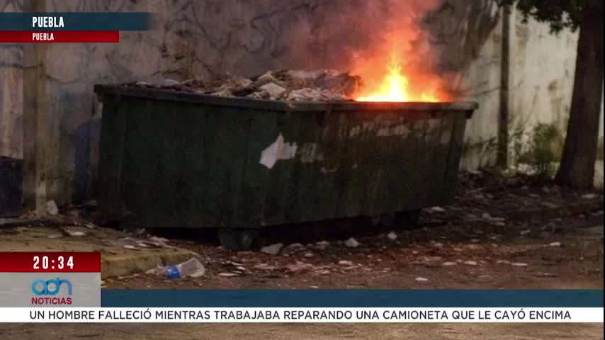 Se incendia contenedor de basura en Amalucan, Puebla