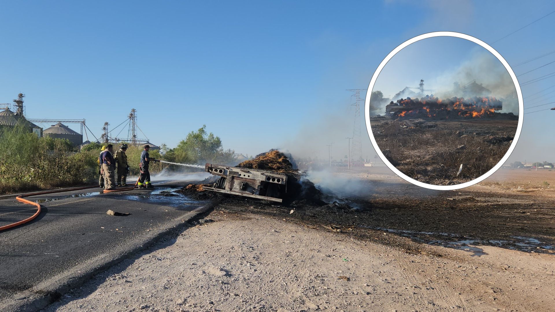 Se incendia tráiler de pacas sobre el Libramiento Oriente en Los Mochis
