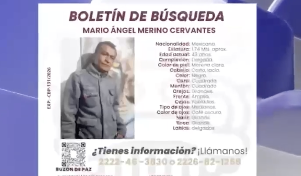 Solicitan apoyo para localizar a Mario Ángel Merino Cervantes desaparecido en Puebla