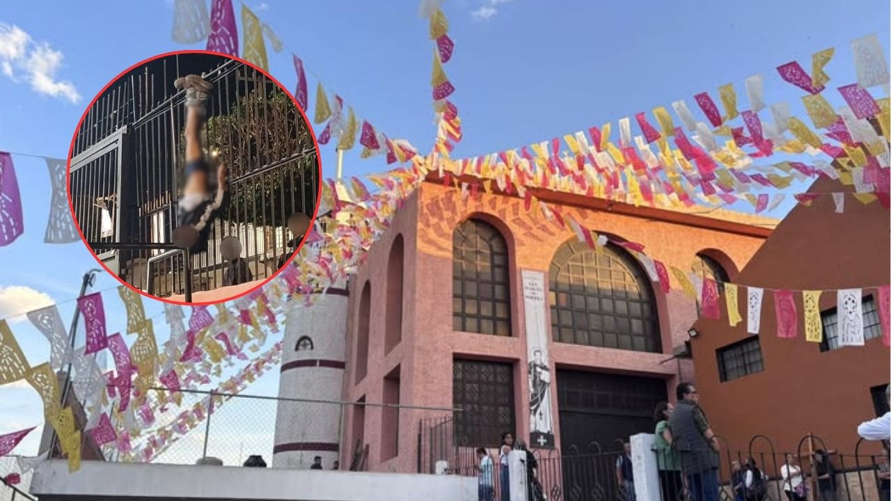 IMAGEN: ¡De cabeza y en interiores! Así quedó un joven que intentó brincar la reja de una parroquia