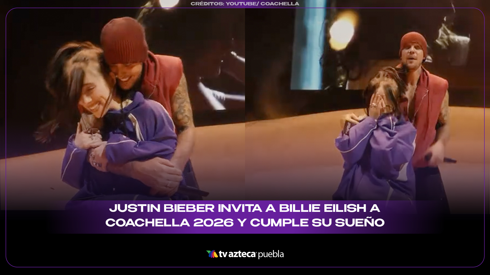 Justin Bieber invita a Billie Eilish a Coachella 2026 y cumple su sueño de fan en pleno escenario