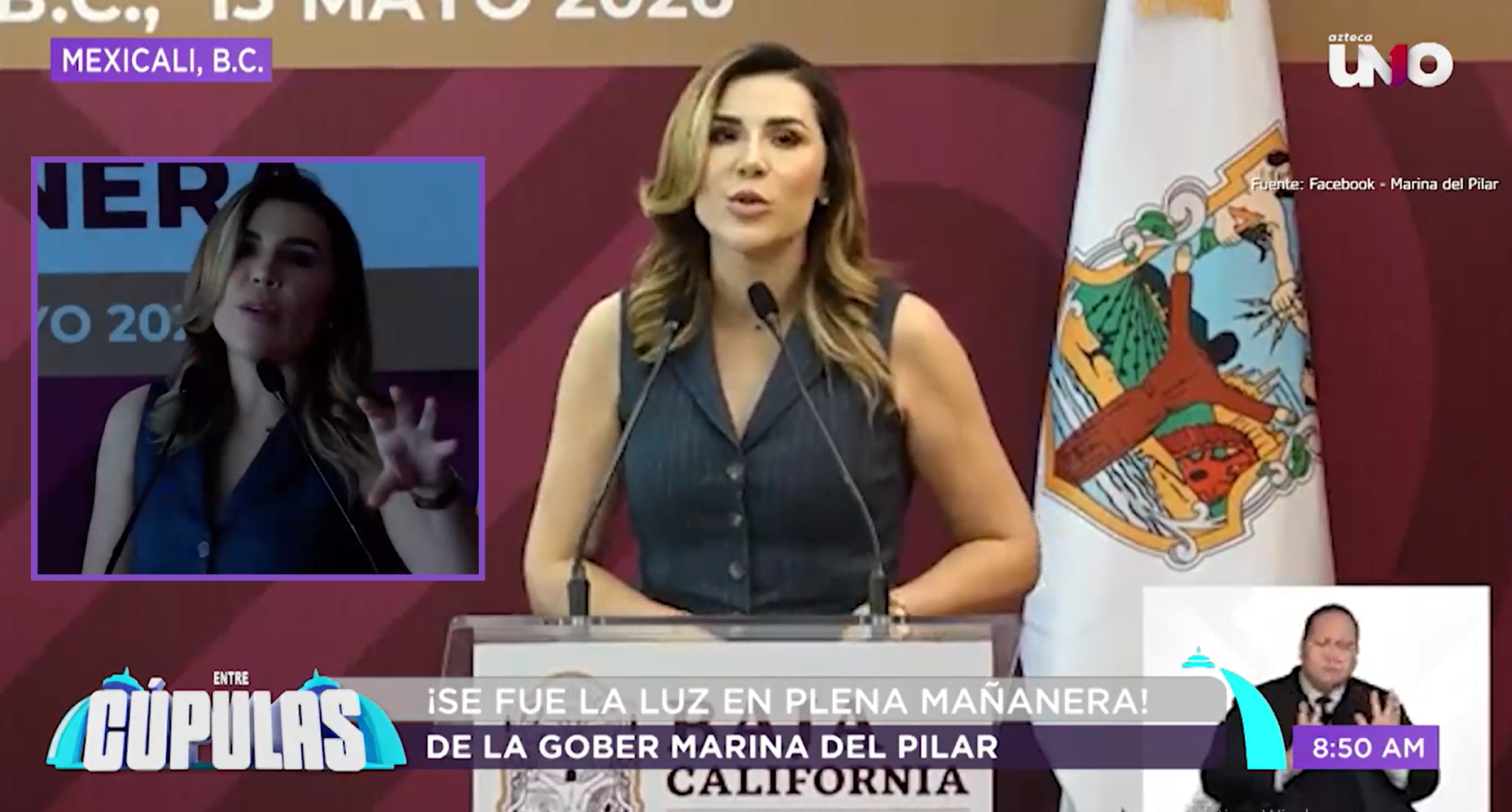 Durante una conferencia de prensa de la gobernadora de Baja California, Marina del Pilar Ávila Olmeda, en Mexicali, un corte de energía interrumpió la transmisión en plena discusión sobre los apagones en la ciudad,