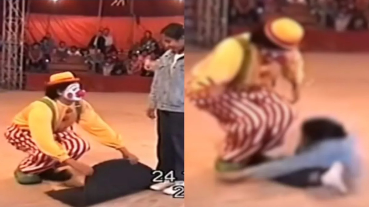 VIDEO FALSO: Payaso mete a una mujer en un agujero durante el show y desaparece por completo