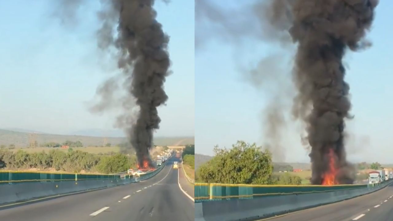 VIDEO FUERTE: Voraz INCENDIO de tractocamión PARALIZA el Arco Norte HOY martes