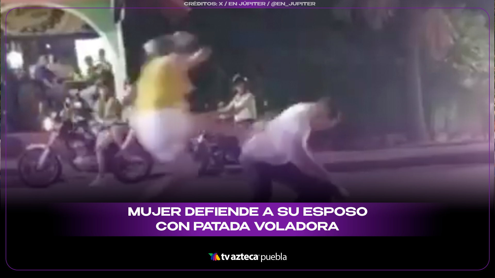 Mujer sorprende con patada voladora para defender a su esposo en pelea callejera.