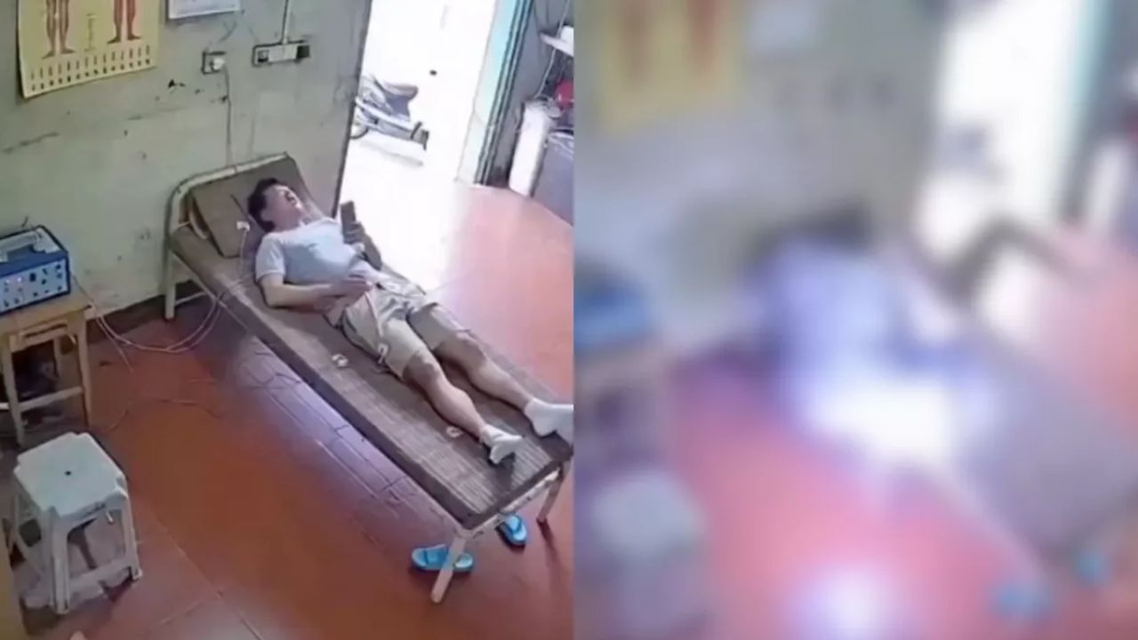 VIDEO: Captan momento en que paciente se electrocutó cuando utilizaba su celular en una clínica