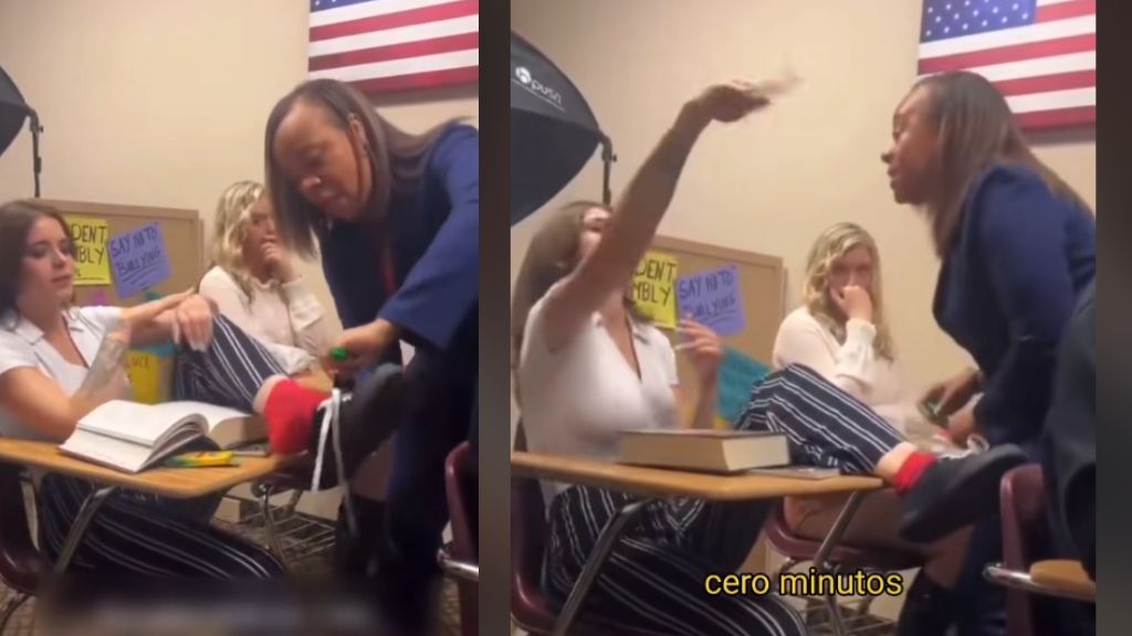 VIDEO | 👟 Alumna tira zapato a su maestra frentea su clase