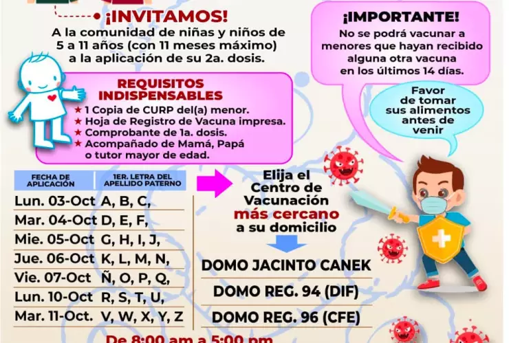 Jornada de vacunación infantil contra Covid-19 en Cancún