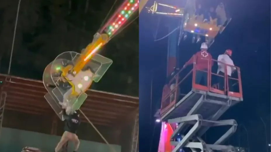 VIDEO | Falla en juego mecánico en la Feria de Zacatlán deja a 8 personas atrapadas
