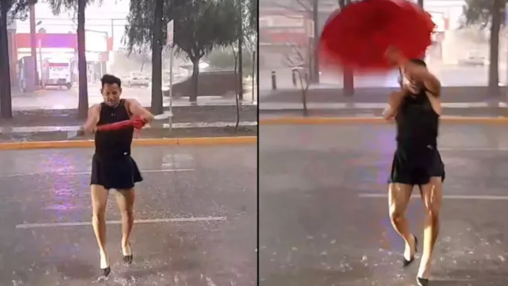 Hombre baila Umbrella como Tom Holland