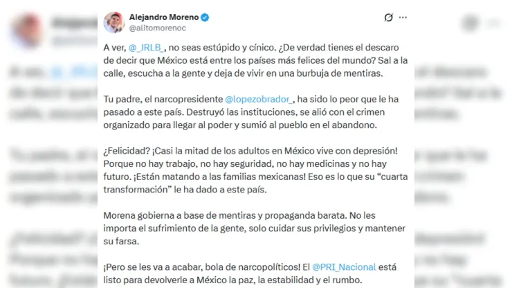 mensaje de Alejandro Moreno contra hijo de AMLO
