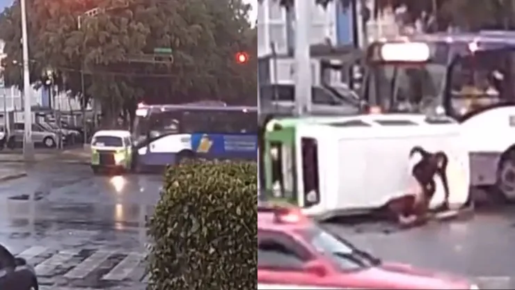 Camión se estrella contra una combi en CDMX y pasajeros salen volando
