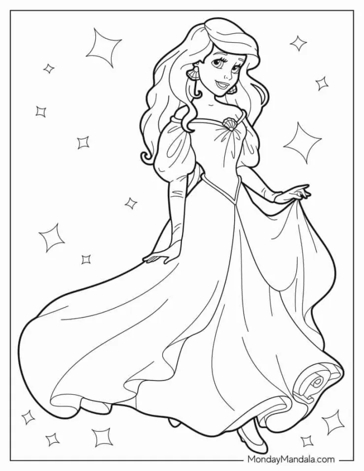5 plantillas de Ariel, la Sirenita, para imprimir y colorear