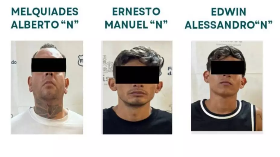 ¡Caen 3! Abren boquete en empresa, amarran a operadores, roban caja fuerte y escapan en Tlajomulco. En la imagen se puede observar a Melquiades Alberto “N”, Ernesto Manuel “N” y Edwin Alessandro “N”, tras una exhaustiva investigación, se obtuvieron y ejecutaron las órdenes de aprehensión.