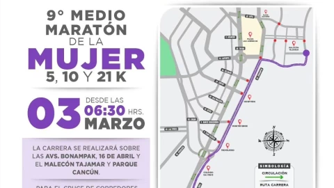 Estos son los cierres de calles por “9no Medio Maratón de la Mujer Cancún 2024”
