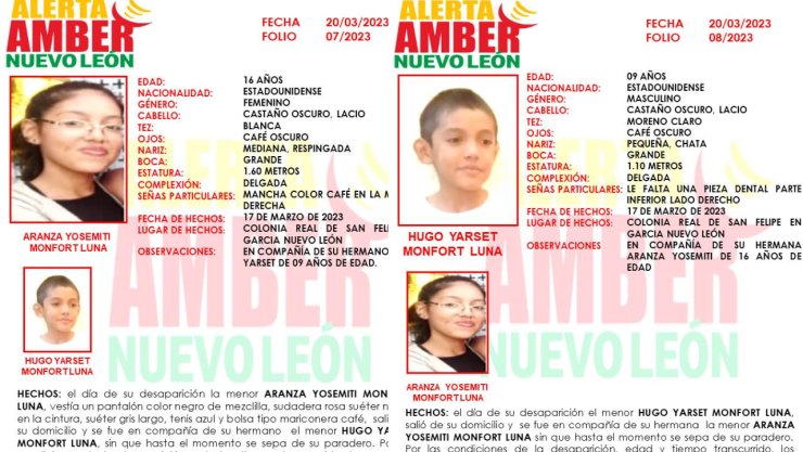 Niños estadounidenses desaparecidos en Nuevo León