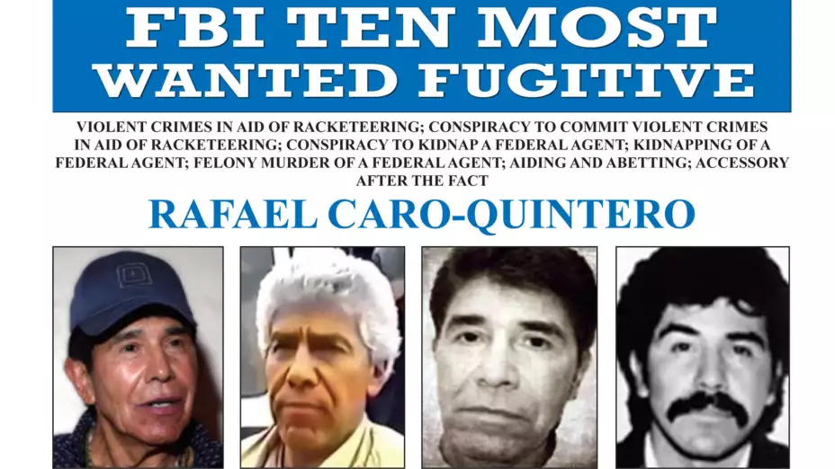 Cartel de búsqueda de Rafael Caro Quintero del FBI.