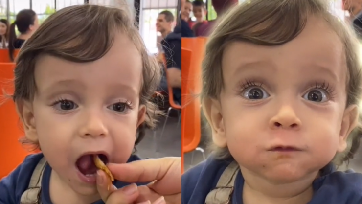 bebé reacciona al probar un taco al pastor.png
