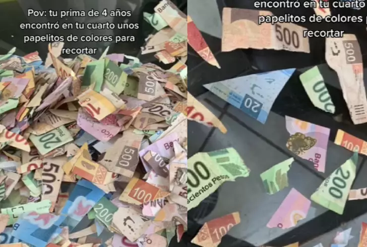Video Niña recorta billetes de su primo; pensó que eran ‘papelitos de colores’