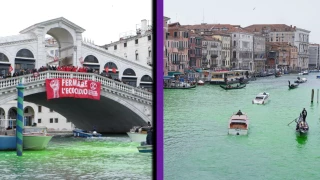 ¡Tiñen el Gran Canal! Activistas y Greta Thunberg ‘colorean’ Venecia de verde en protesta por el ‘ecocidio’ climático.webp