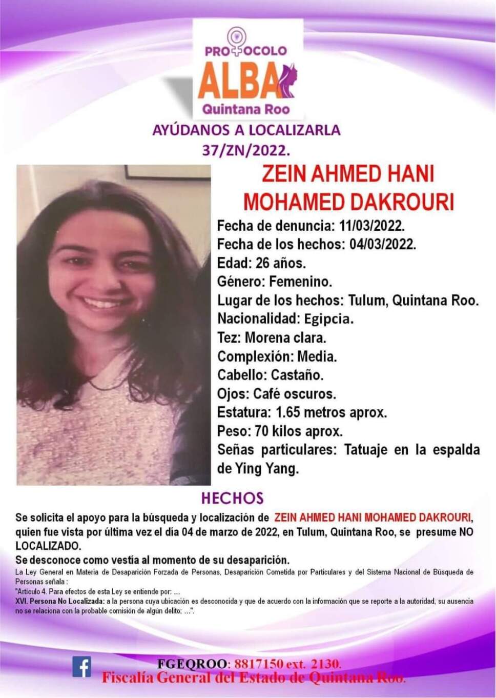 Piden ayuda para localizar a Zein Ahmed Hani Mohamed Dakrouri