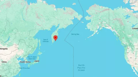 Mapa de satelital del sudeste de Petropávlovsk-Kamchatski, ciudad donde ocurrió el sismo en Rusia.